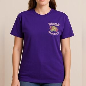 Gildan Sturgis Trump Purple Graphic Womens Large Cotton Motorcycle Rally Tee